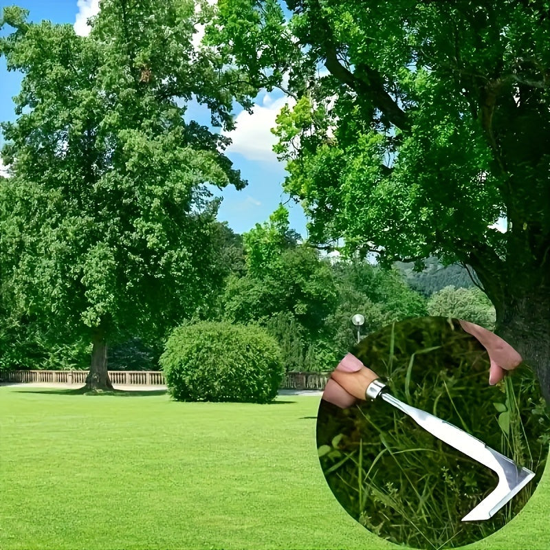 Heavy-Duty Weeding Tool Heavy-Duty 1pc Metal Crack Weeding Tool with Ergonomic Wooden Handle | Manual Grass Cutter for Roadside, Sidewalks & Driveways - Efficient Weed Removal in Tight Spaces, Weeder Trimmers