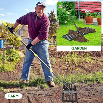 YEYEBEST Lawn Leveling Rake, 17X10 Heavy Duty Lawn Leveler Tool for Lawns with 5\u002F6FT Ergonomic Handle, Yard Garden Golf Course