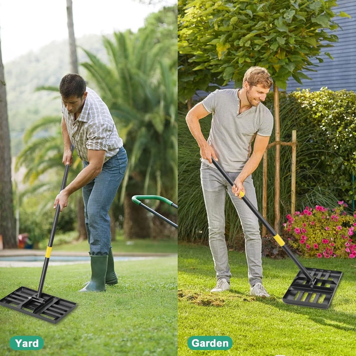 YEYEBEST Lawn Leveling Rake, 17X10 Heavy Duty Lawn Leveler Tool for Lawns with 5\u002F6FT Ergonomic Handle, Yard Garden Golf Course